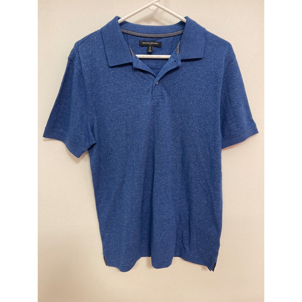 Banana Republic Mens Blue Heathered Short Sleeve Pique Polo Shirt Medium